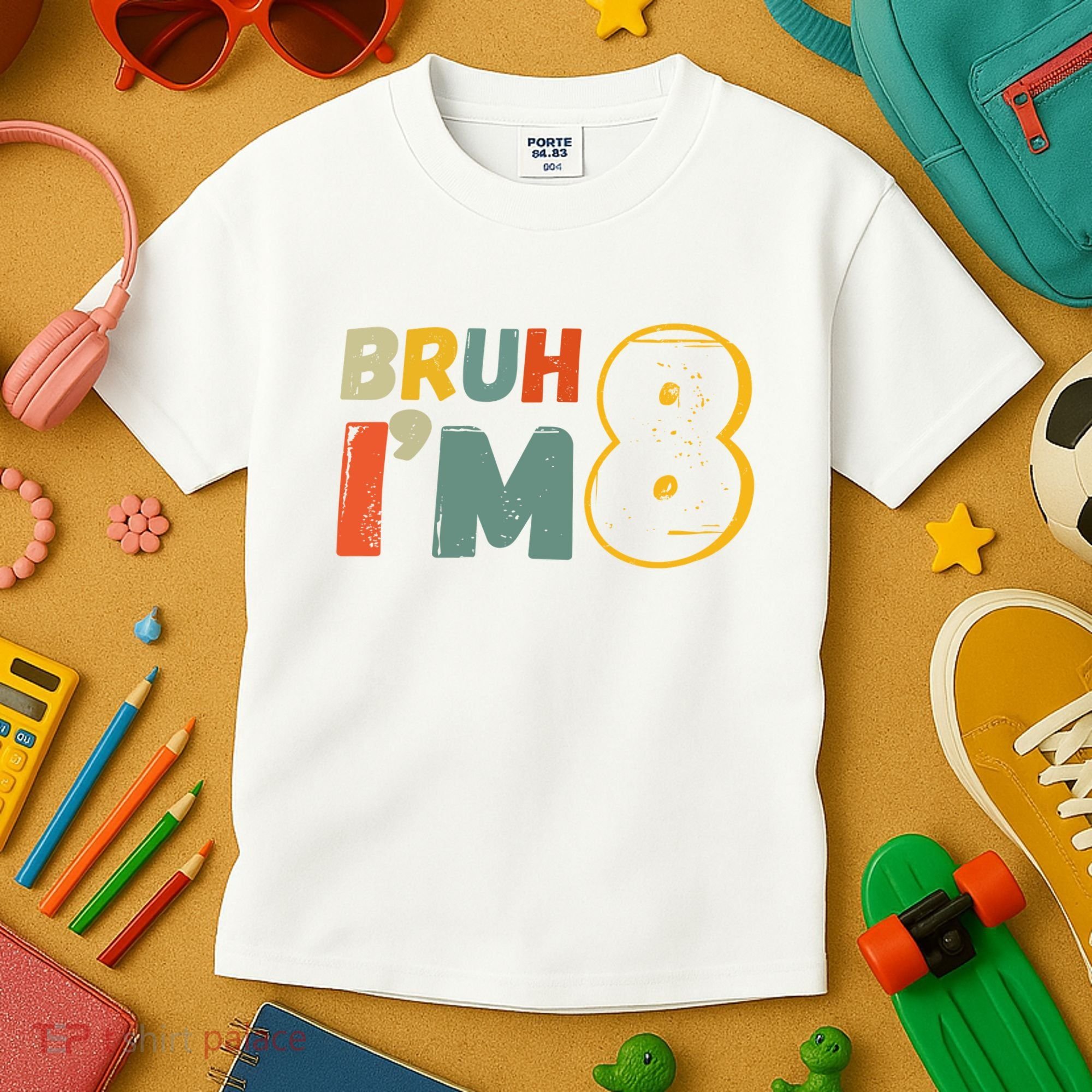 Bruh Im 8 Funny 8th Birthday Party Gift Kids T-Shirt