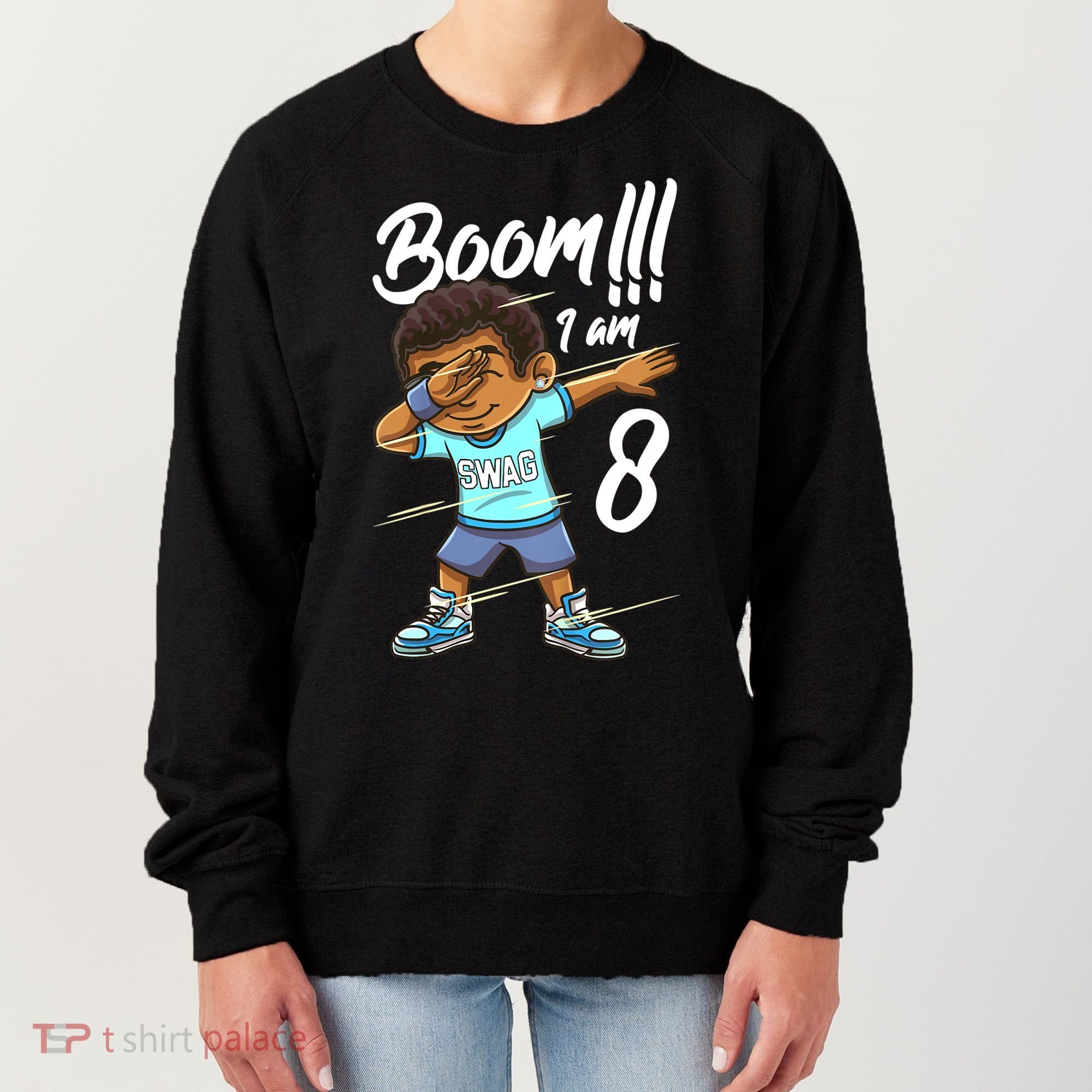 Boom Im 8 Year Old Black Boy Dabbing Birthday Party 8th Bday Women's Sweatshirt