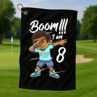 Boom Im 8 Year Old Black Boy Dabbing Birthday Party 8th Bday Golf Towel thumb 1