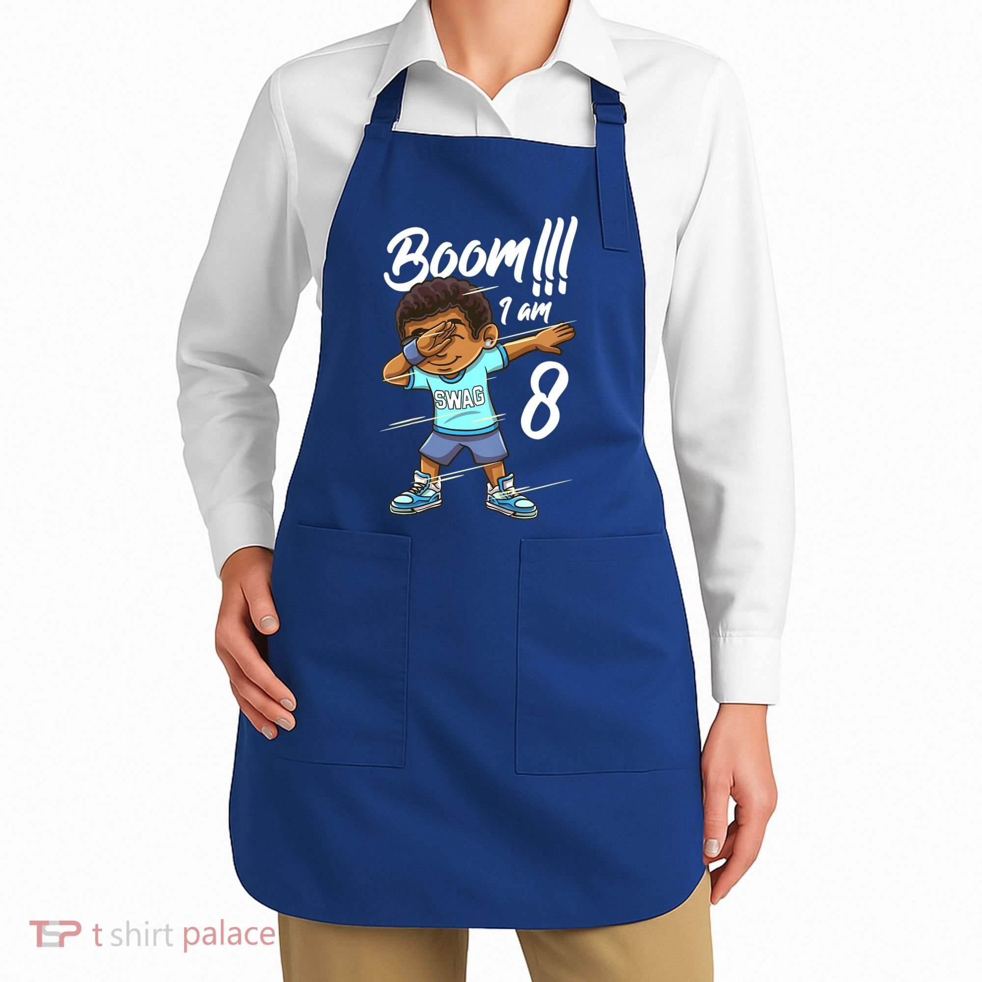 Boom Im 8 Year Old Black Boy Dabbing Birthday Party 8th Bday Apron