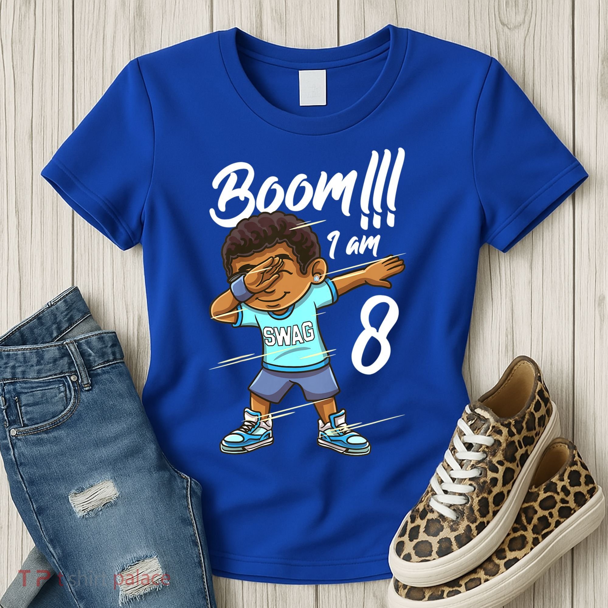 Boom Im 8 Year Old Black Boy Dabbing Birthday Party 8th Bday Women's T-Shirt