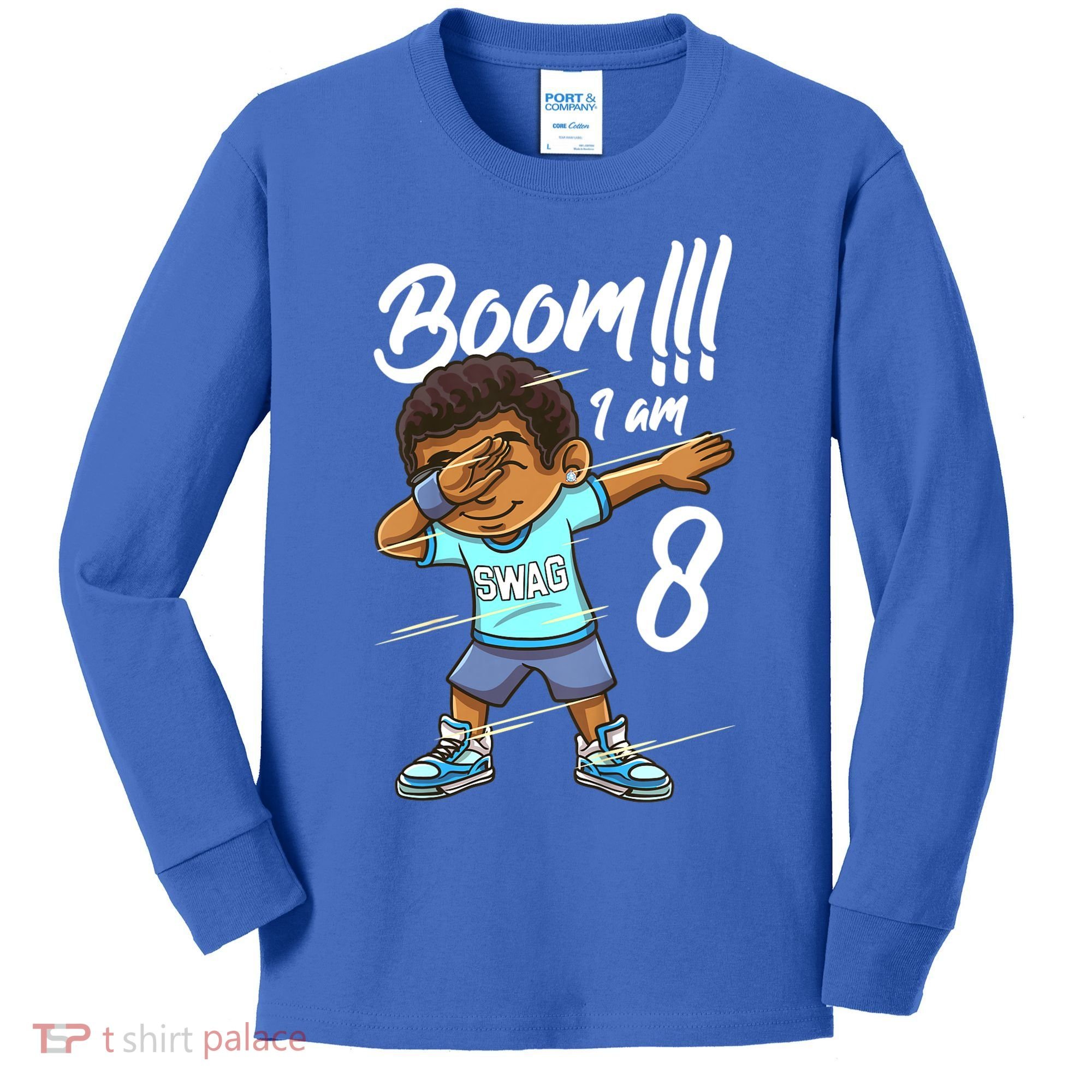 Boom Im 8 Year Old Black Boy Dabbing Birthday Party 8th Bday Kids Long Sleeve Shirt