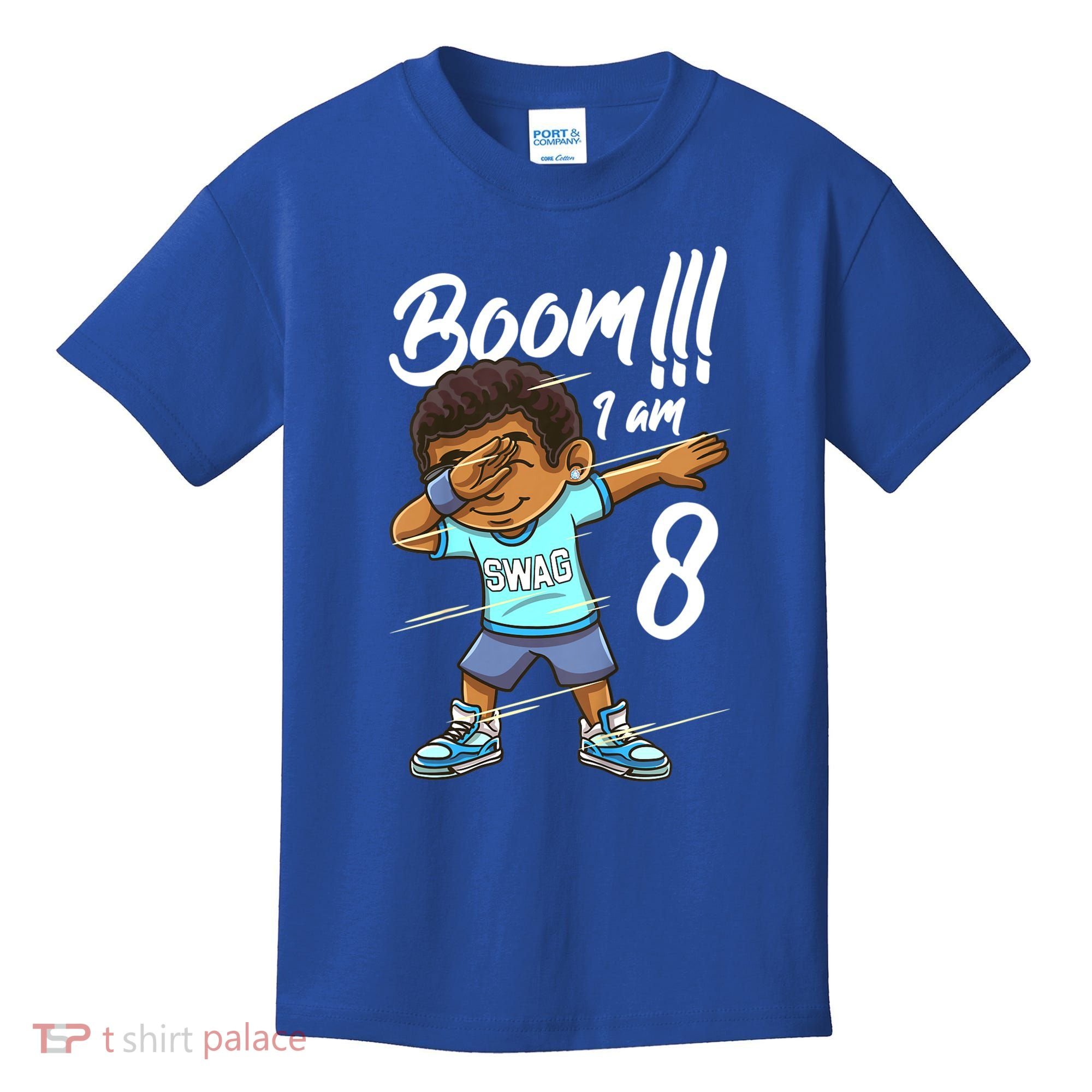 Boom Im 8 Year Old Black Boy Dabbing Birthday Party 8th Bday Kids T-Shirt