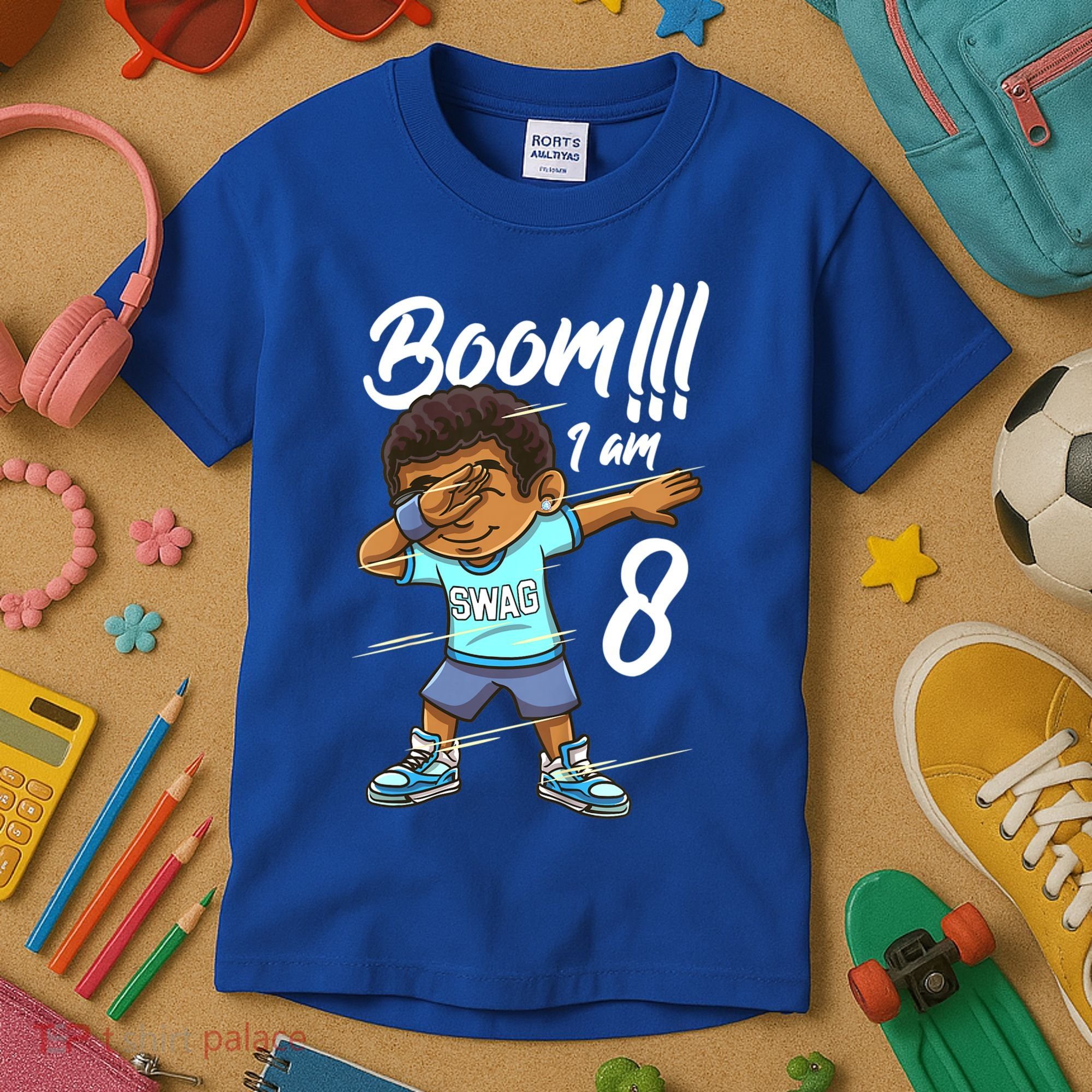 Boom Im 8 Year Old Black Boy Dabbing Birthday Party 8th Bday Kids T-Shirt