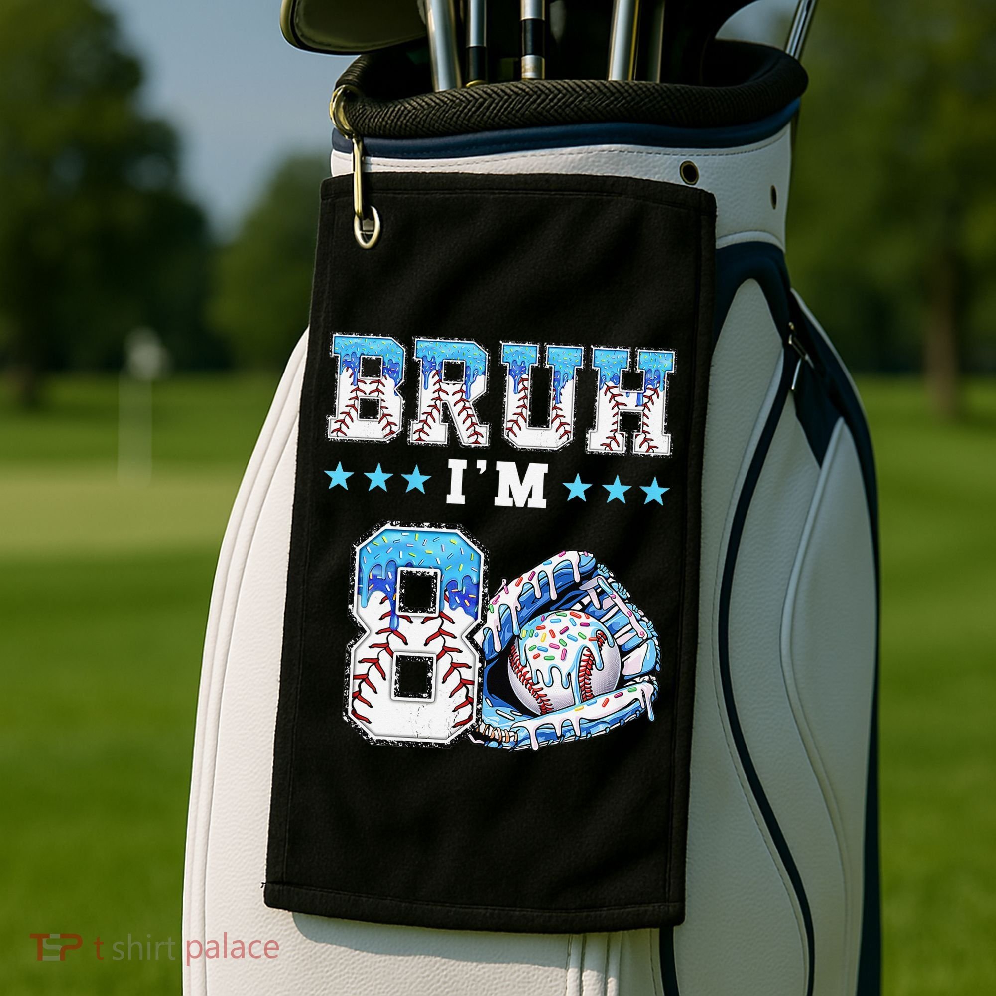 Bruh Im 8 Years Old 8th Birthday Baseball Drip Golf Towel