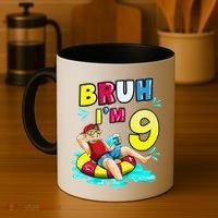 Bruh Im 9 Funny 9th Birthday Pool Party Beach Cool Coffee Mug thumb 4