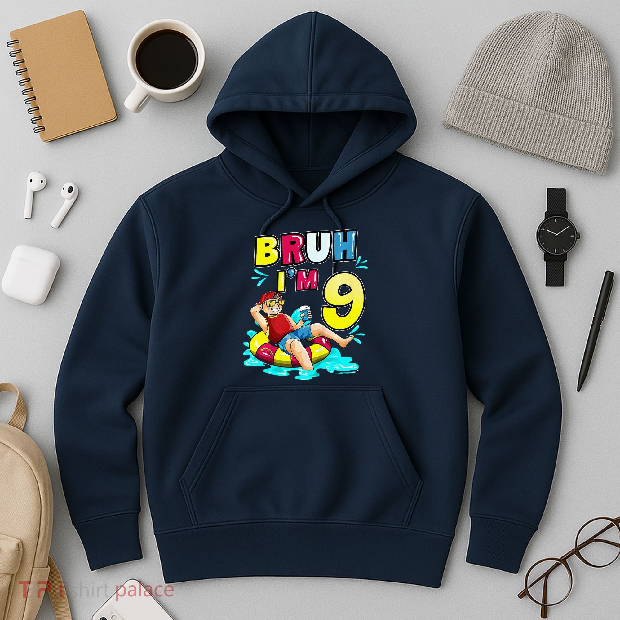Bruh Im 9 Funny 9th Birthday Pool Party Beach Cool Hoodie