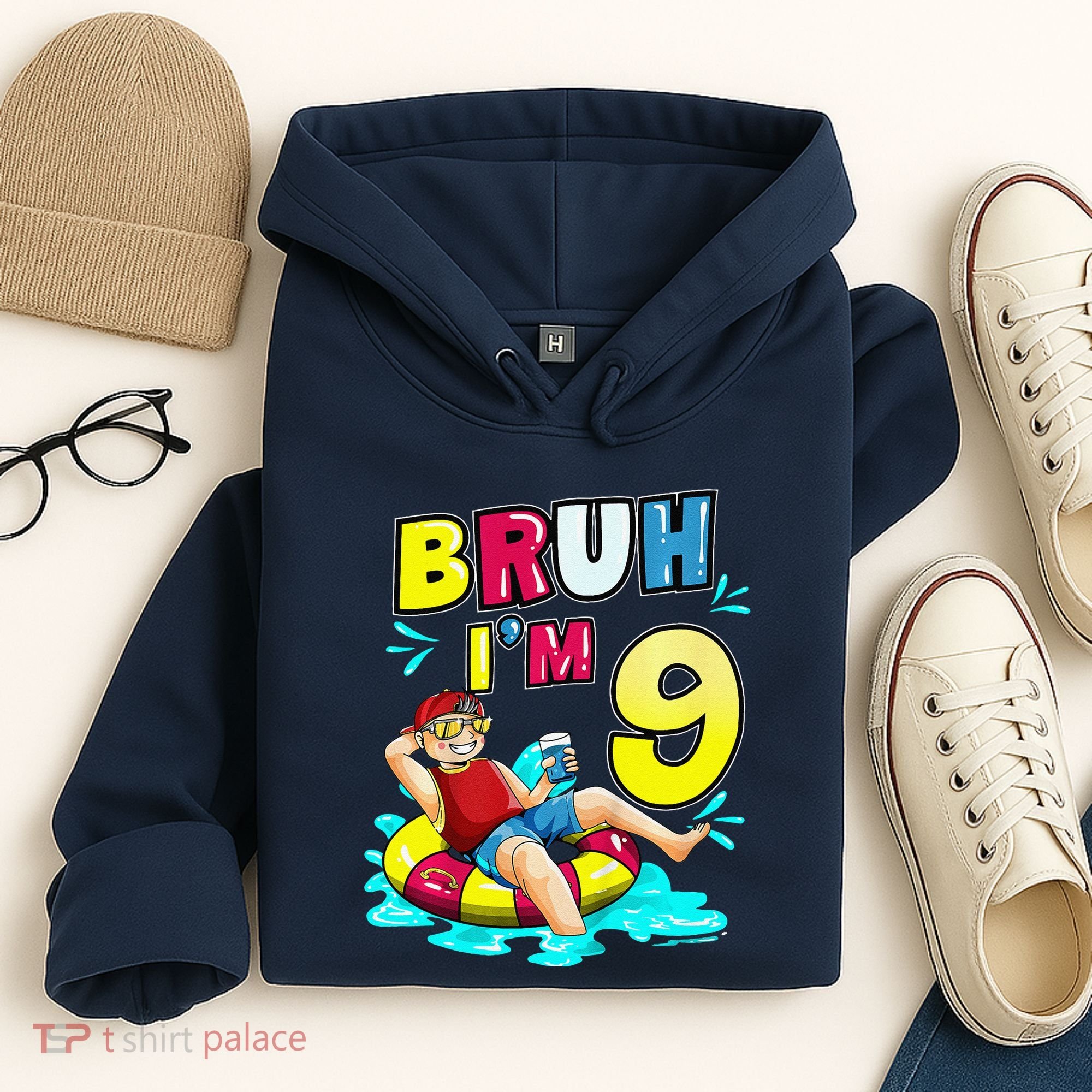 Bruh Im 9 Funny 9th Birthday Pool Party Beach Cool Hoodie