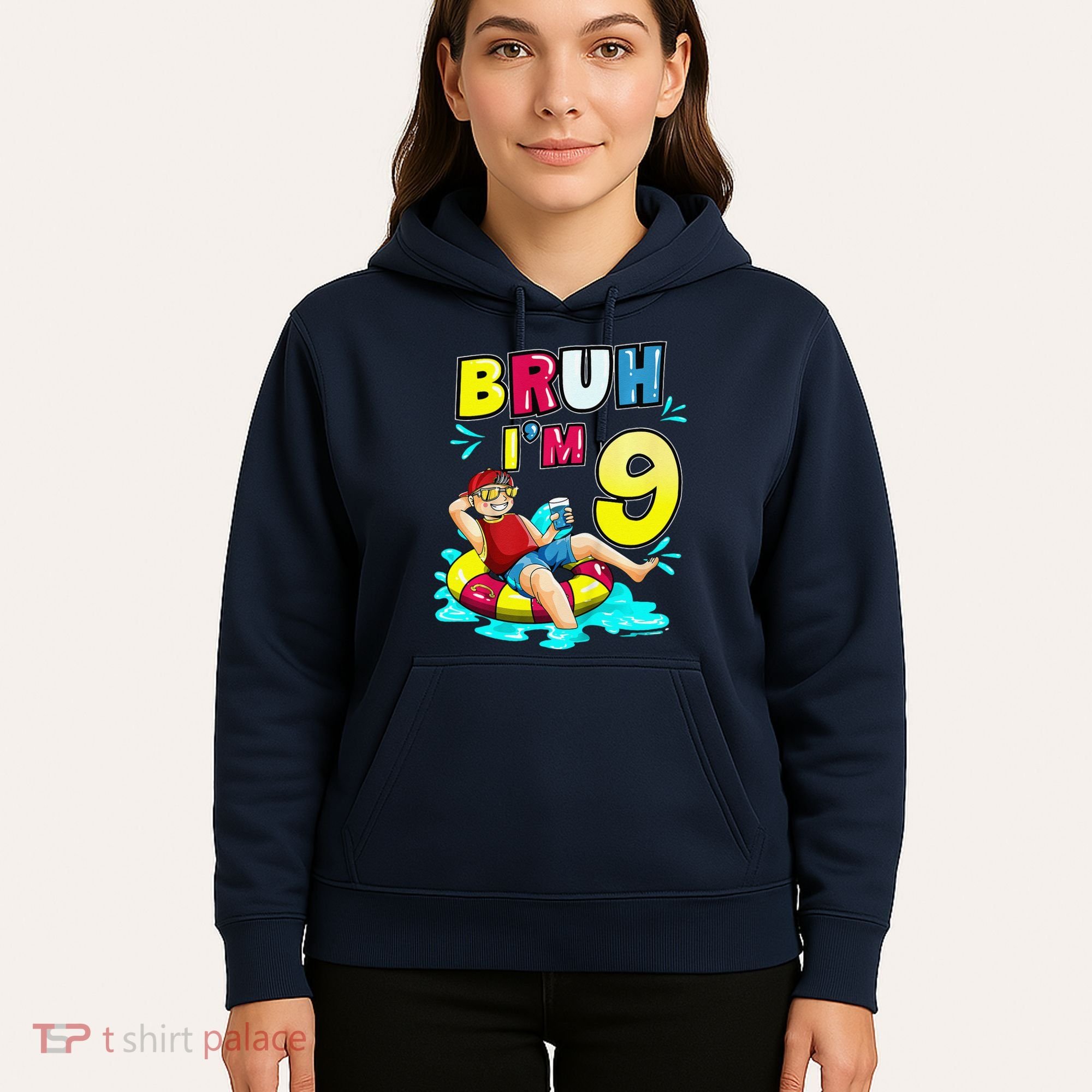 Bruh Im 9 Funny 9th Birthday Pool Party Beach Cool Hoodie