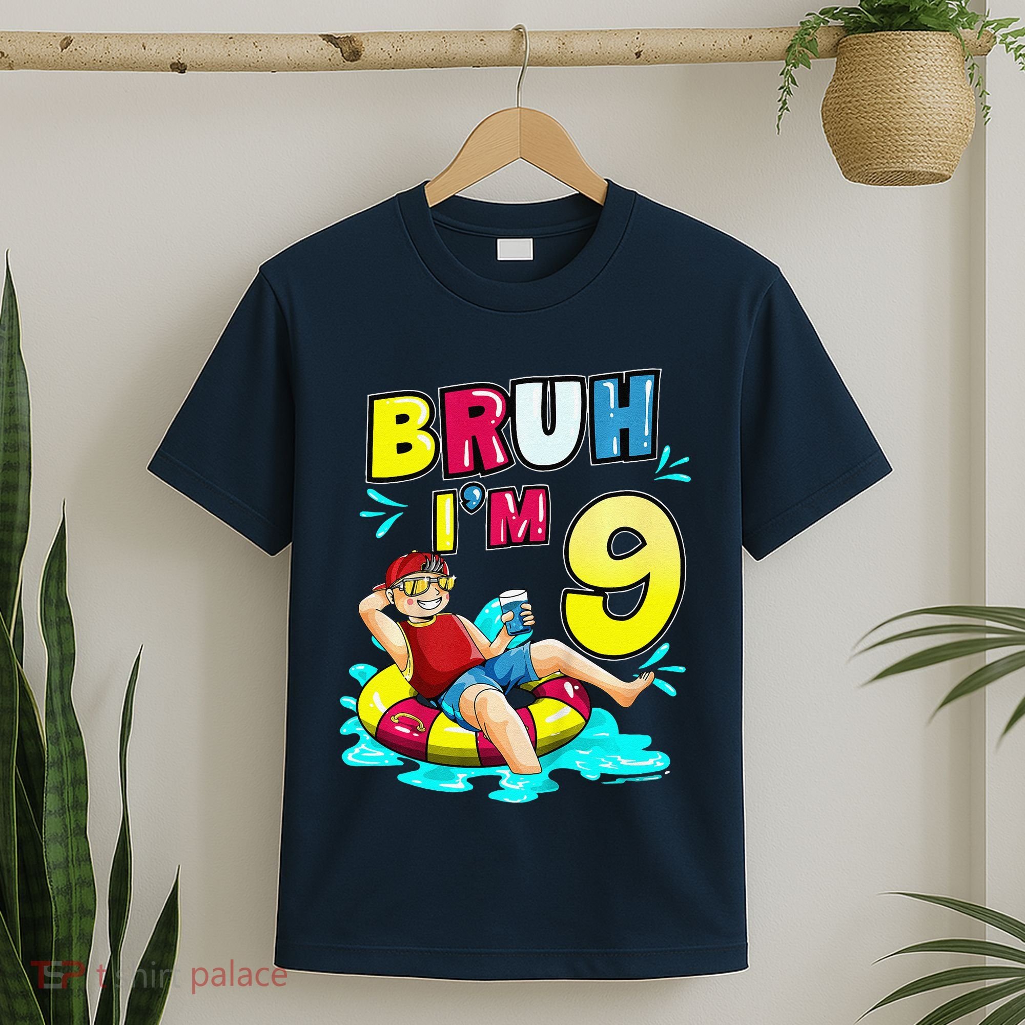 Bruh Im 9 Funny 9th Birthday Pool Party Beach Cool T-Shirt