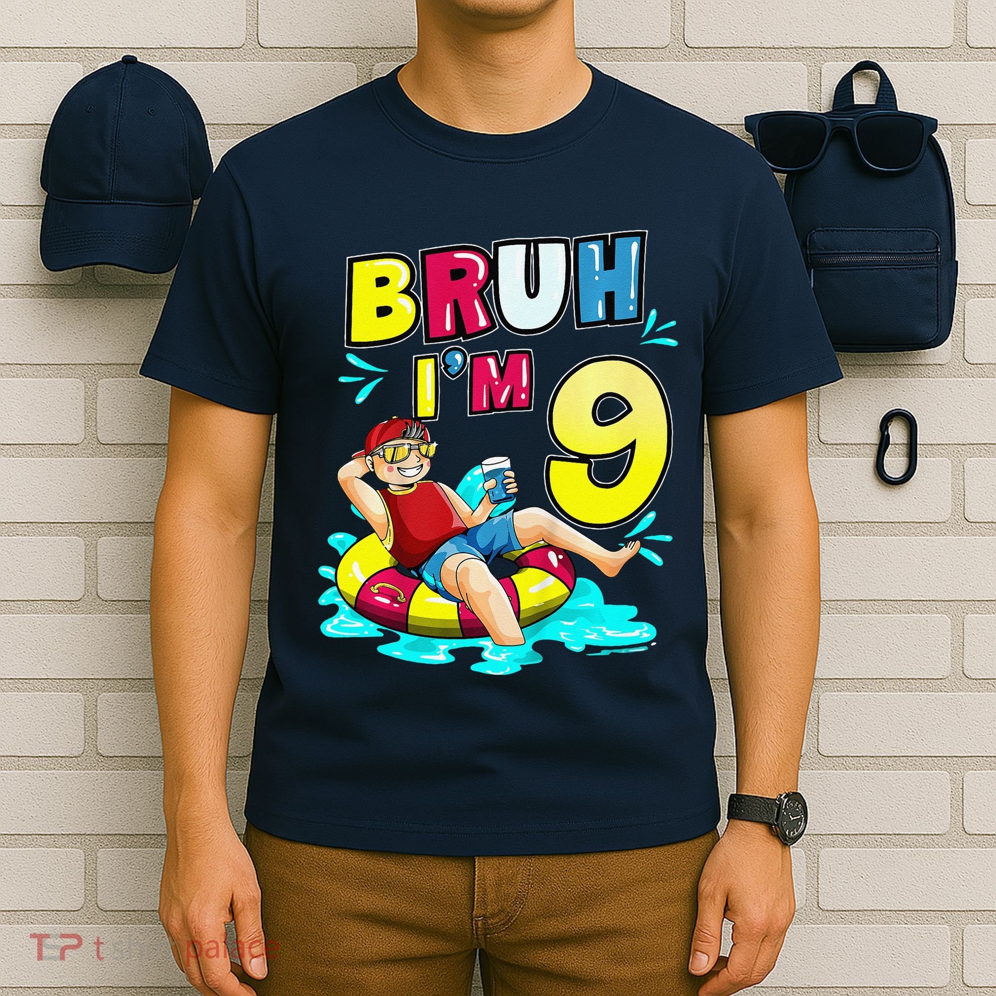 Bruh Im 9 Funny 9th Birthday Pool Party Beach Cool T-Shirt