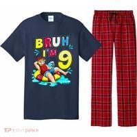 Bruh Im 9 Funny 9th Birthday Pool Party Beach Cool Pajama Set thumb 0