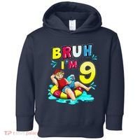 Bruh Im 9 Funny 9th Birthday Pool Party Beach Cool Toddler Hoodie thumb 0