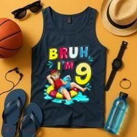 Bruh Im 9 Funny 9th Birthday Pool Party Beach Cool Tank Top thumb 4