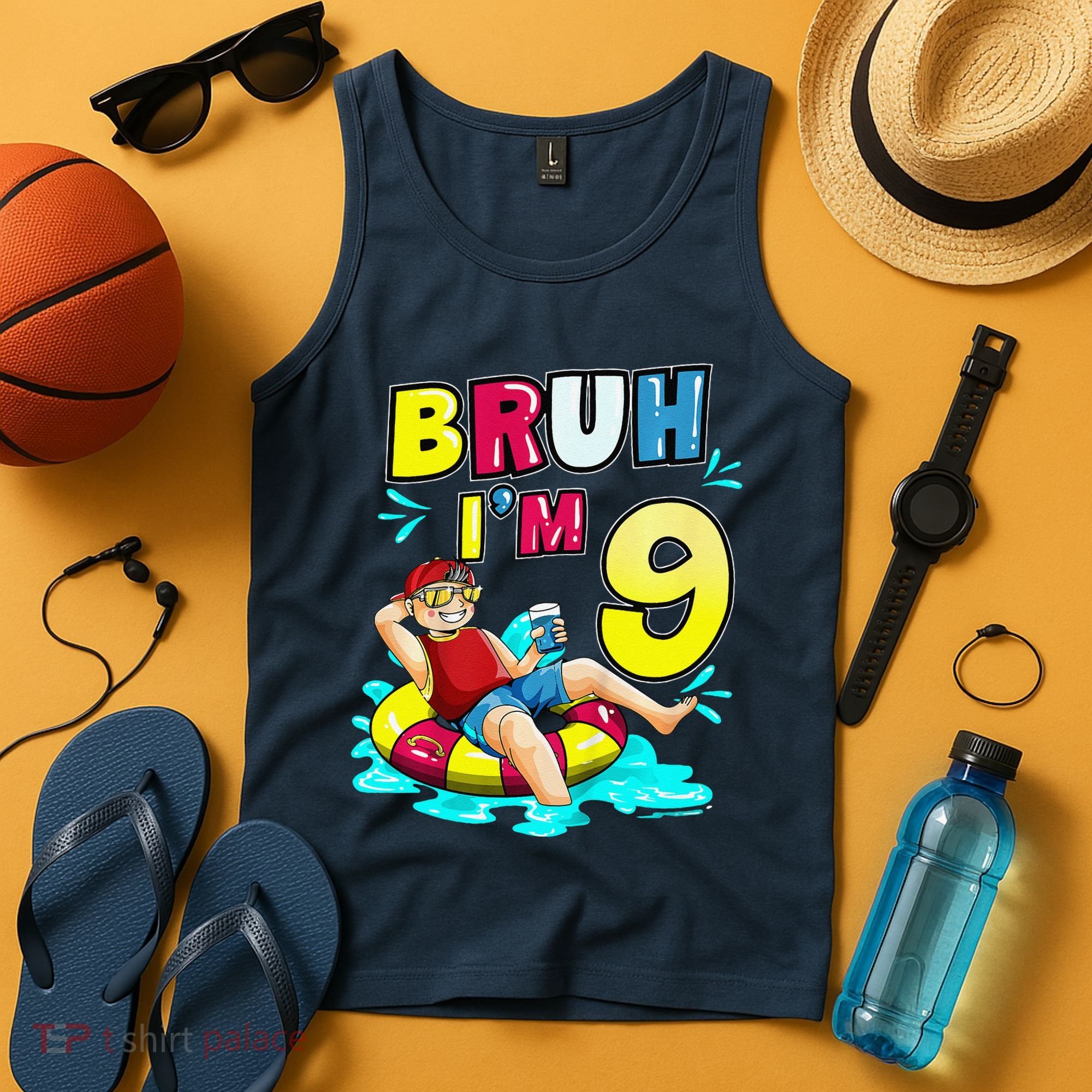 Bruh Im 9 Funny 9th Birthday Pool Party Beach Cool Tank Top