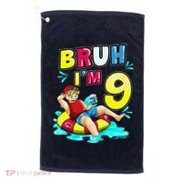 Bruh Im 9 Funny 9th Birthday Pool Party Beach Cool Golf Towel thumb 0