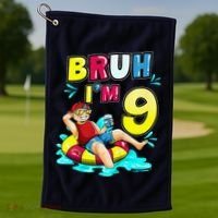 Bruh Im 9 Funny 9th Birthday Pool Party Beach Cool Golf Towel thumb 1