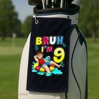 Bruh Im 9 Funny 9th Birthday Pool Party Beach Cool Golf Towel thumb 2