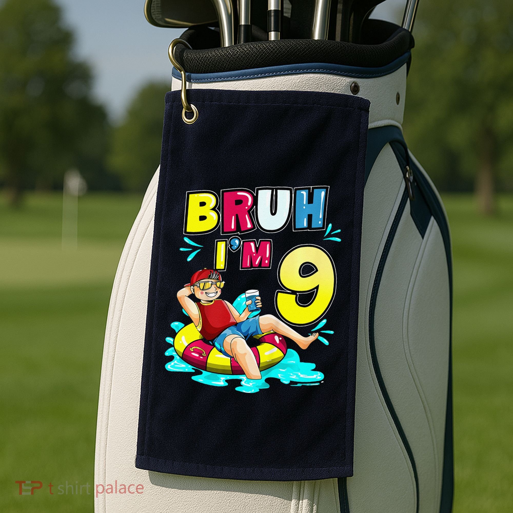 Bruh Im 9 Funny 9th Birthday Pool Party Beach Cool Golf Towel