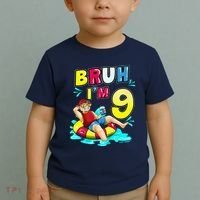 Bruh Im 9 Funny 9th Birthday Pool Party Beach Cool Toddler T-Shirt thumb 2
