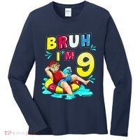 Bruh Im 9 Funny 9th Birthday Pool Party Beach Cool Women's Long Sleeve Shirt thumb 0