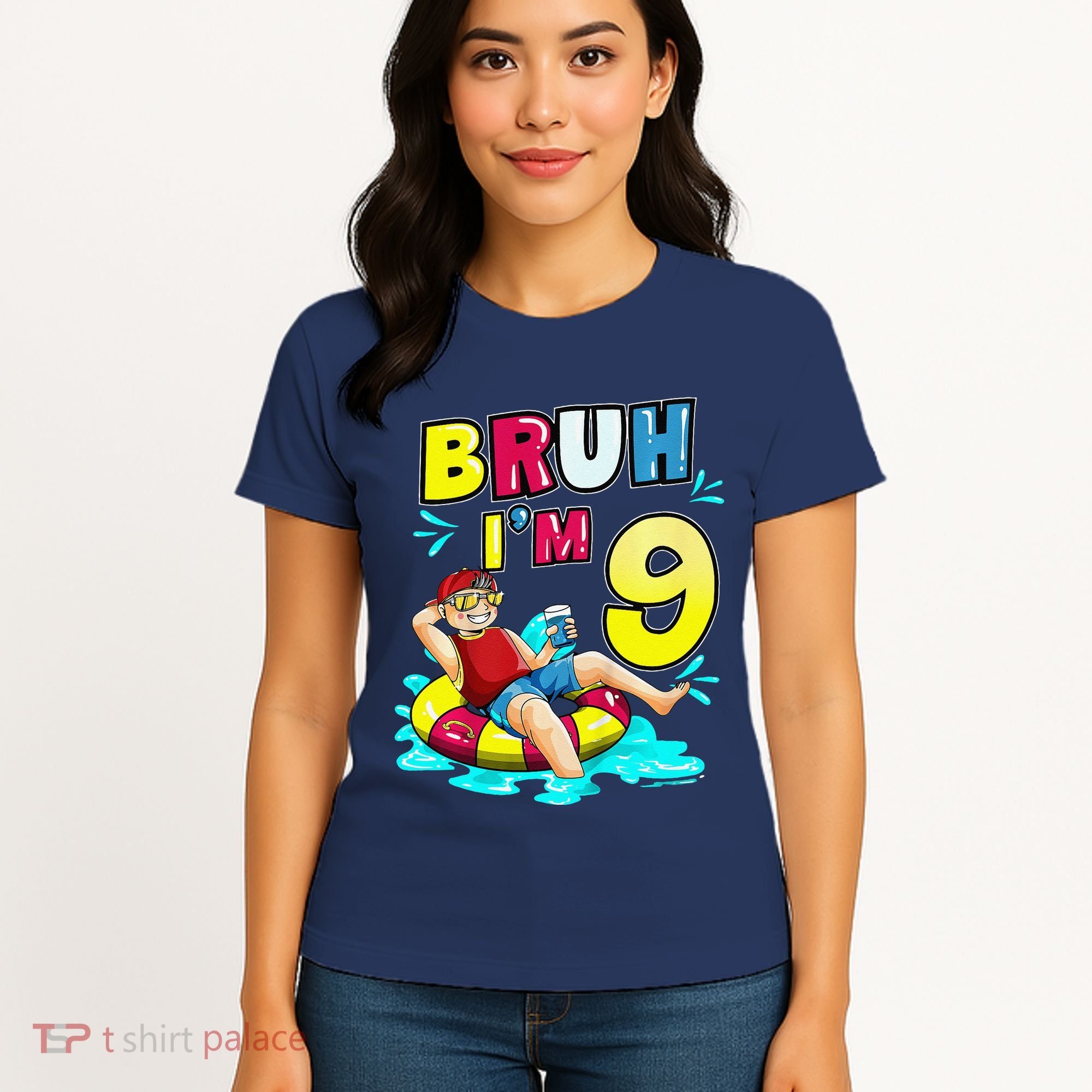 Bruh Im 9 Funny 9th Birthday Pool Party Beach Cool Women's T-Shirt