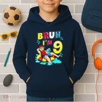 Bruh Im 9 Funny 9th Birthday Pool Party Beach Cool Kids Hoodie thumb 2
