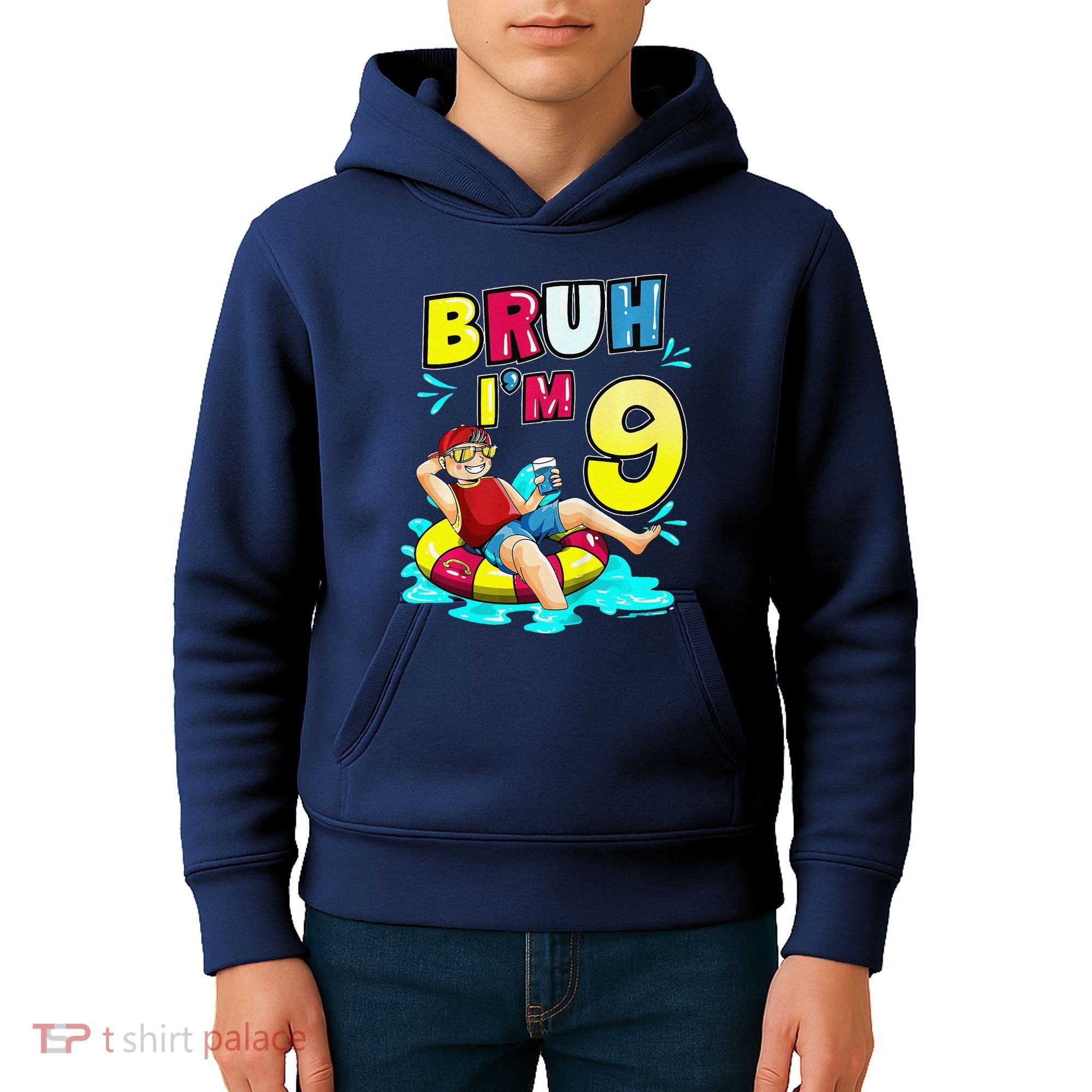 Bruh Im 9 Funny 9th Birthday Pool Party Beach Cool Kids Hoodie
