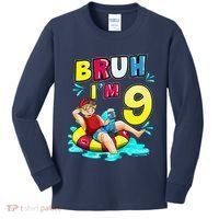 Bruh Im 9 Funny 9th Birthday Pool Party Beach Cool Kids Long Sleeve Shirt thumb 0