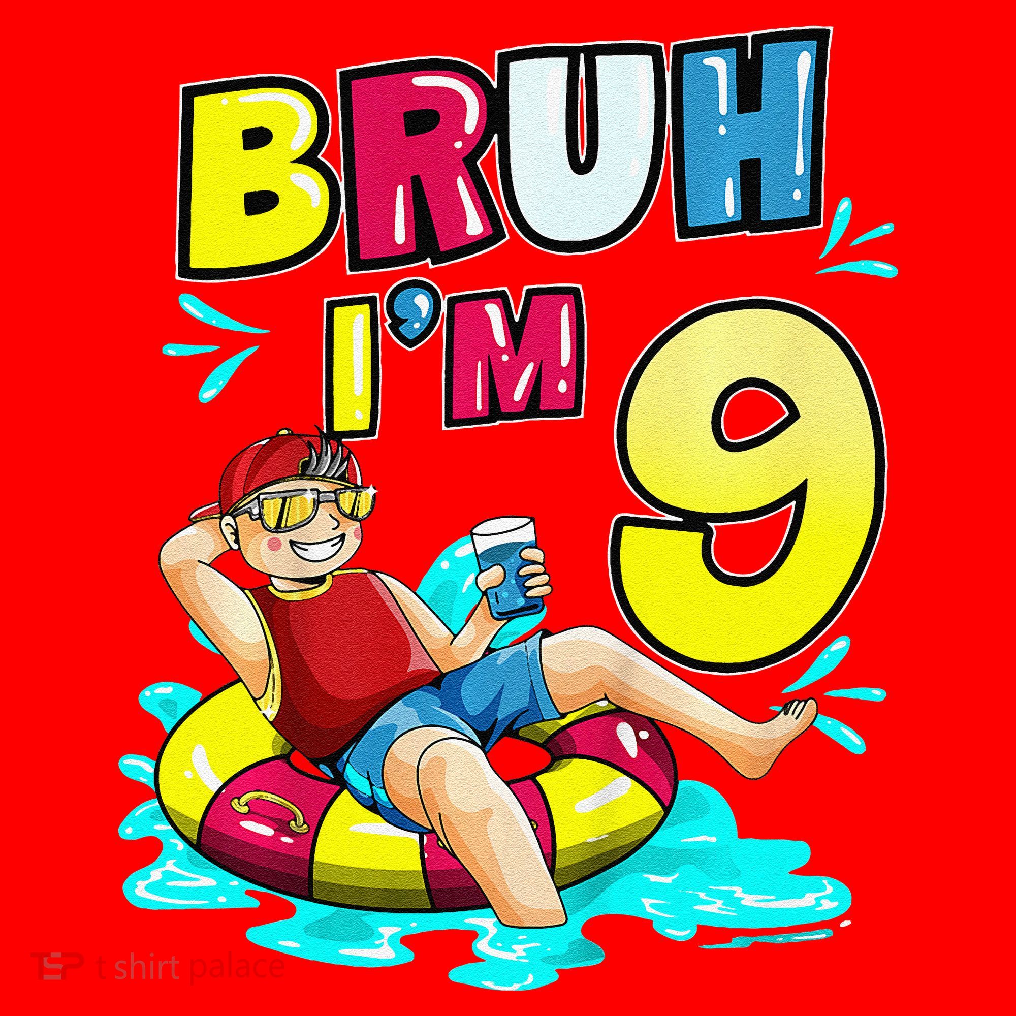 Bruh Im 9 Funny 9th Birthday Pool Party Beach Cool Santa Hat