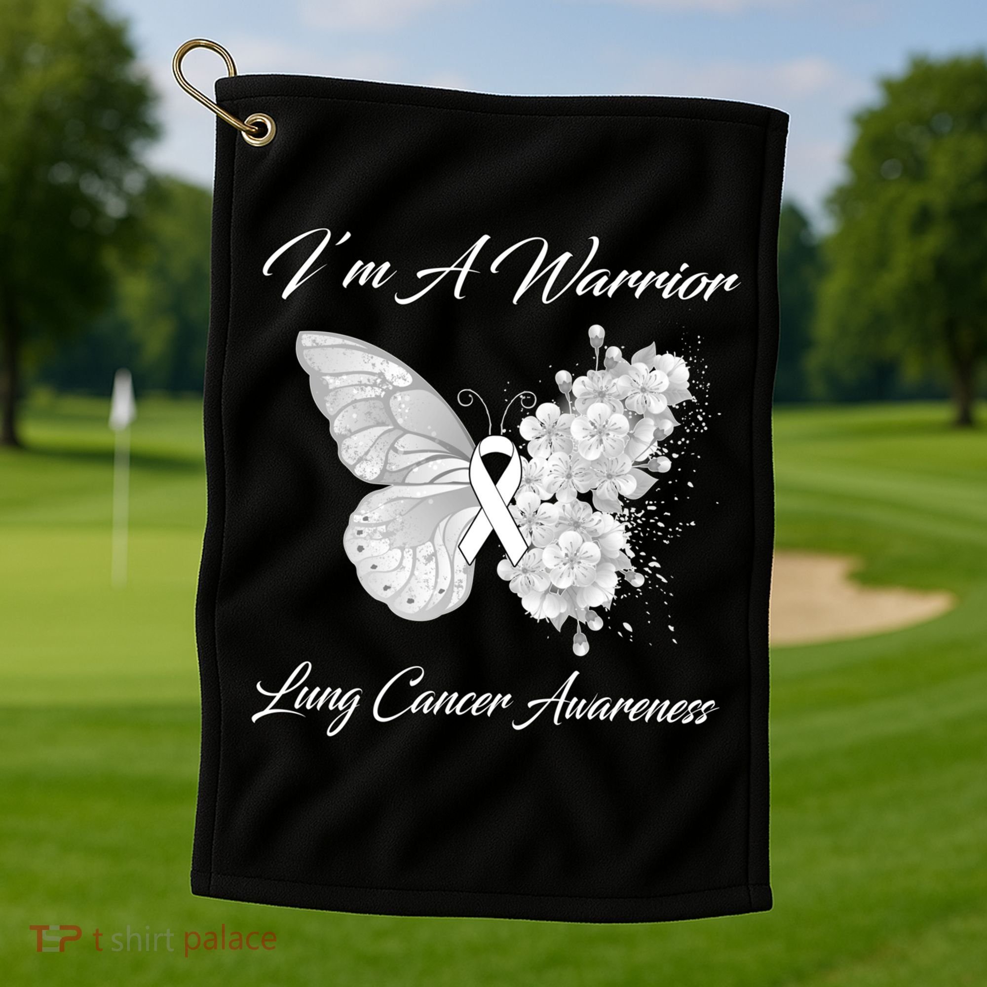 Butterfly I’m A Warrior Lung Cancer Awareness Gift Golf Towel