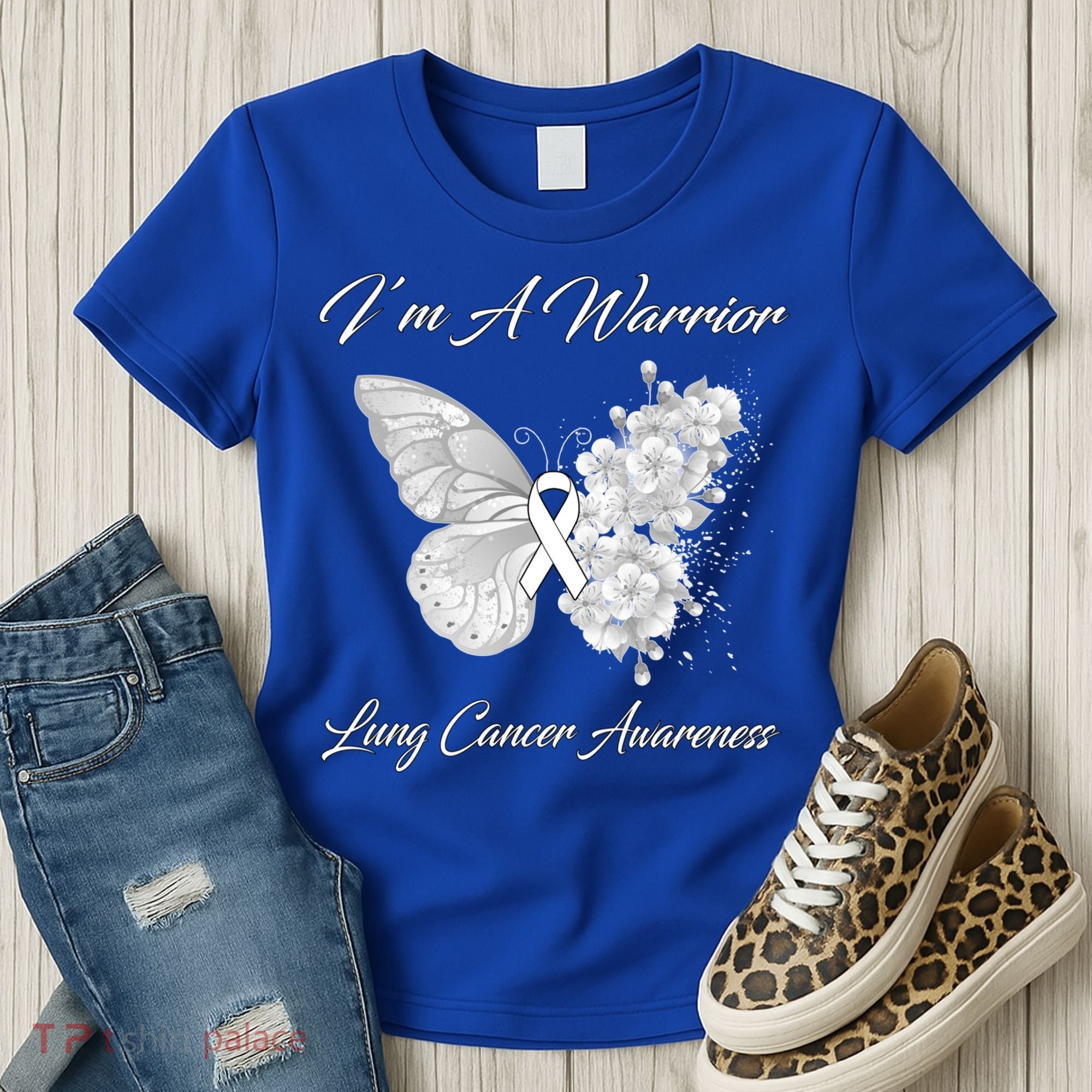 Butterfly I’m A Warrior Lung Cancer Awareness Gift Women's T-Shirt