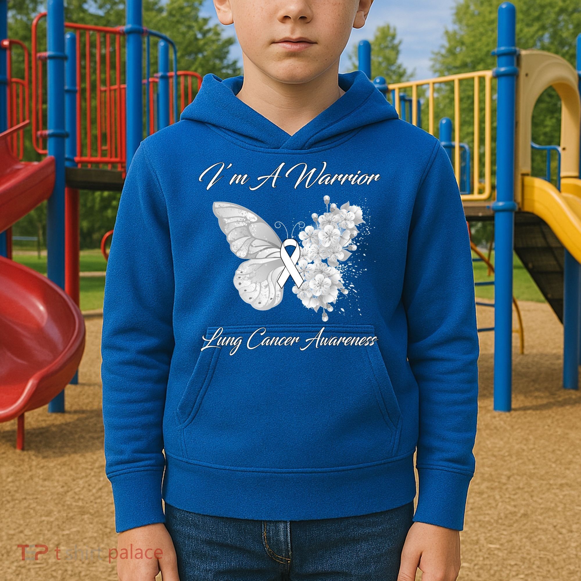Butterfly I’m A Warrior Lung Cancer Awareness Gift Kids Hoodie