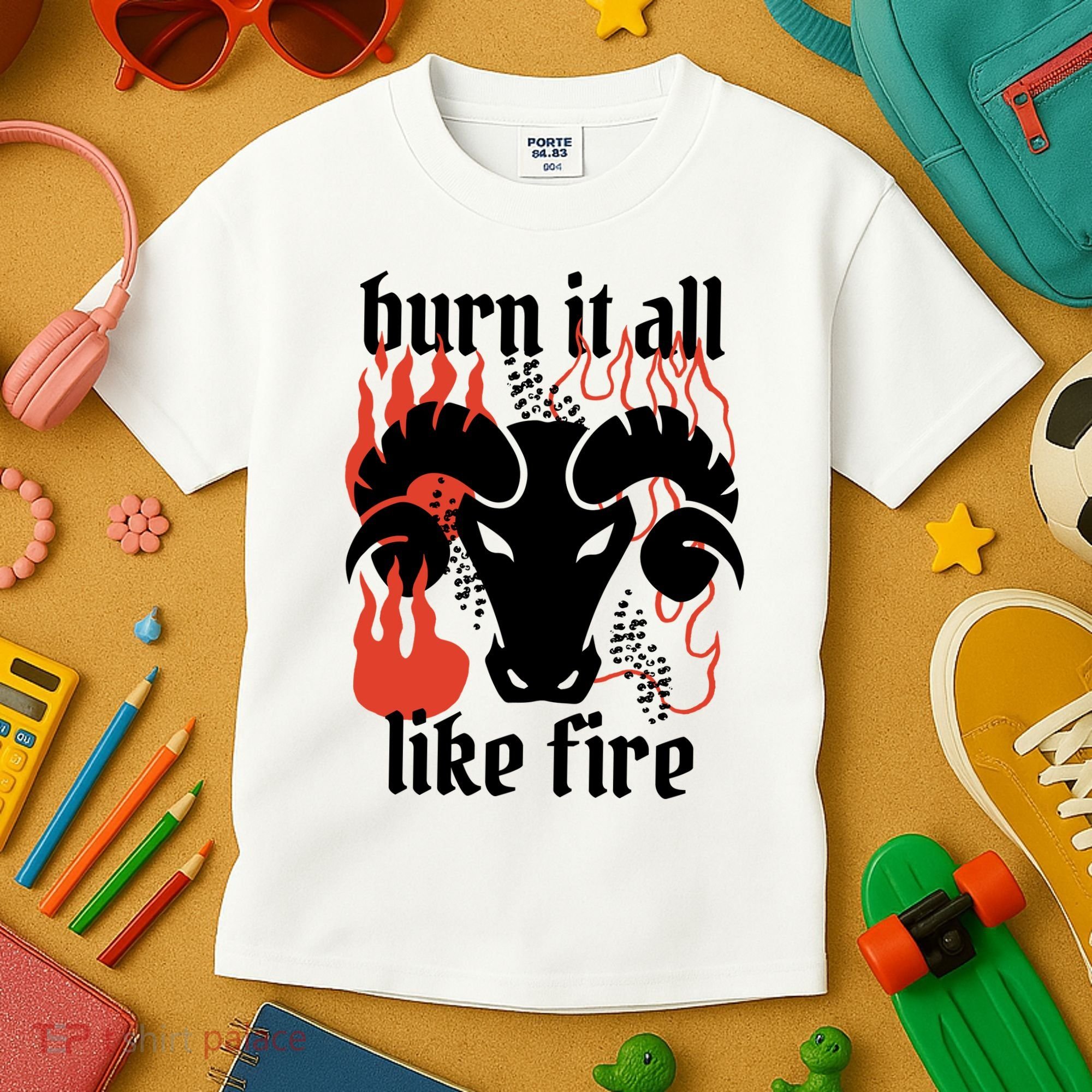 Burn It All Like Fire Aries Zodiac Kids T-Shirt