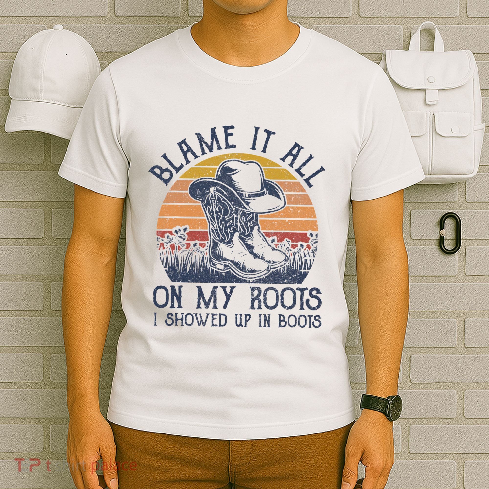 Blame It All On My Roots Cowboy Hat Western Country Music T-Shirt