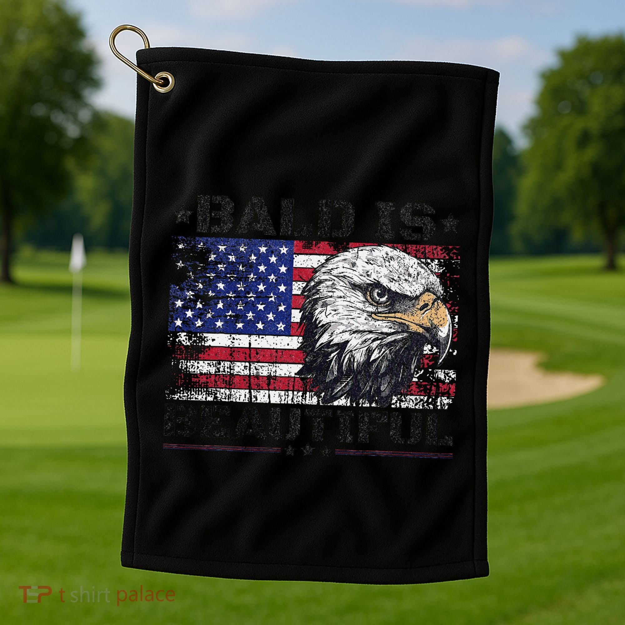 Bald Is Beautiful 4th Of July Independence Day America Eagle Golf Towel