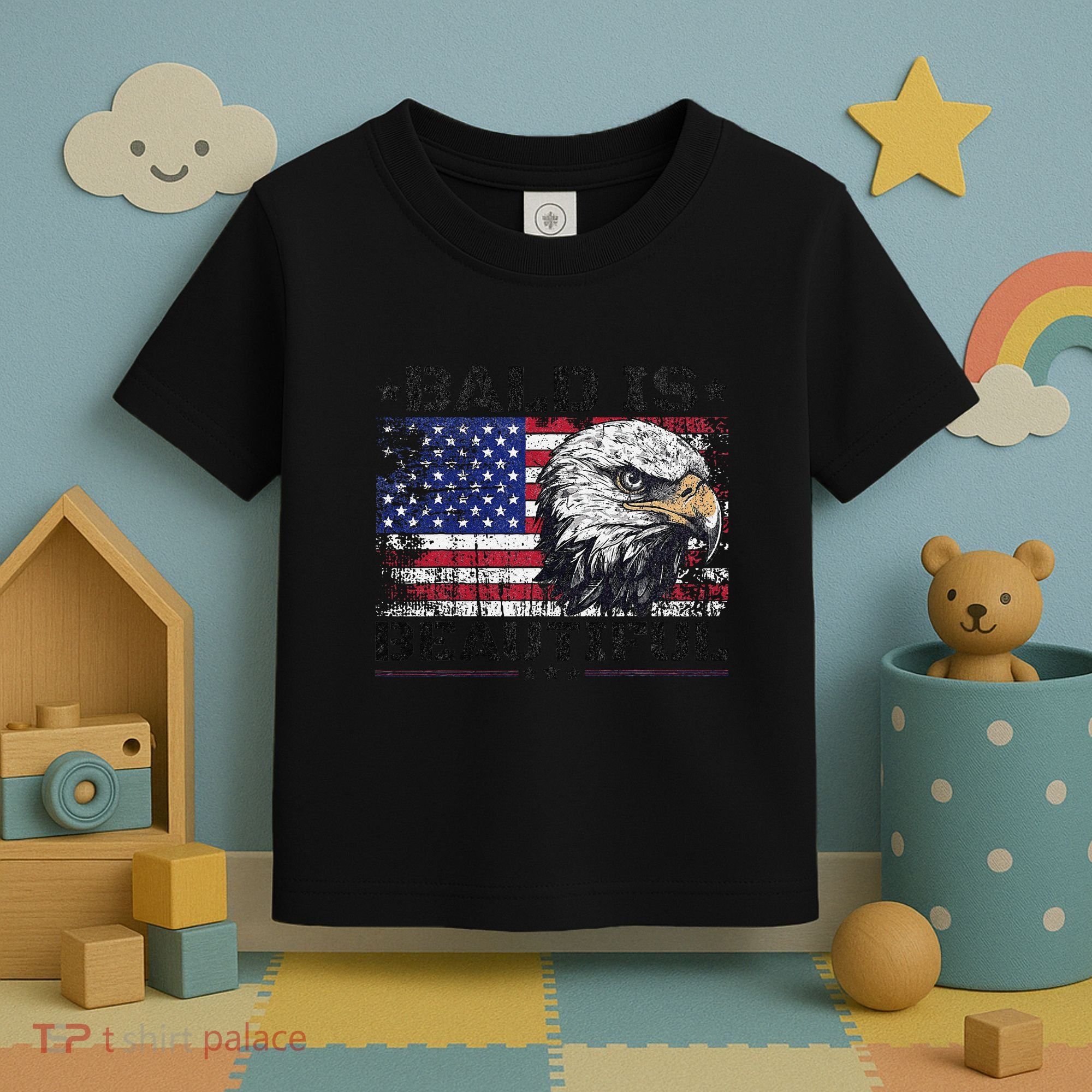 Bald Is Beautiful 4th Of July Independence Day America Eagle Toddler T-Shirt