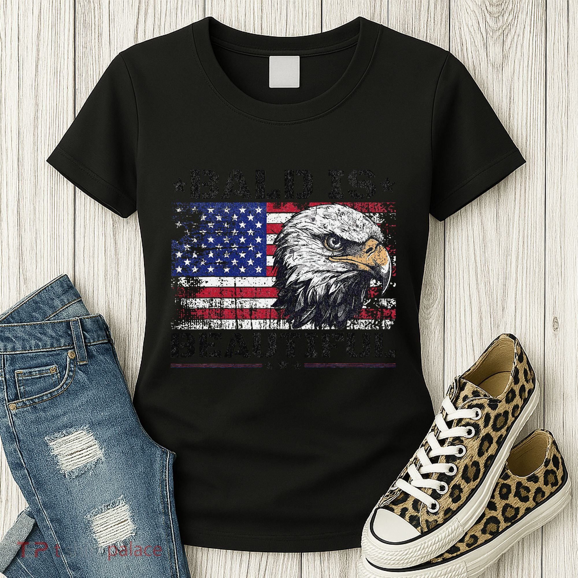 Bald Is Beautiful 4th Of July Independence Day America Eagle Women's T-Shirt