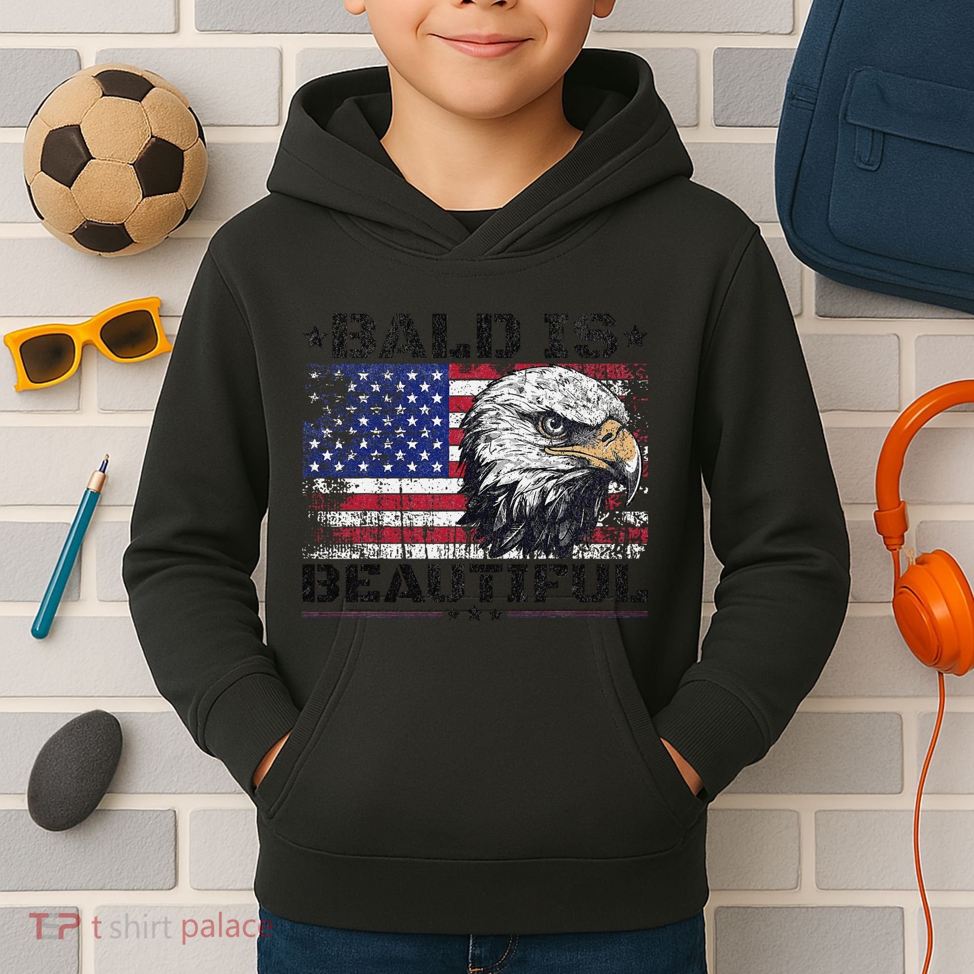Bald Is Beautiful 4th Of July Independence Day America Eagle Kids Hoodie