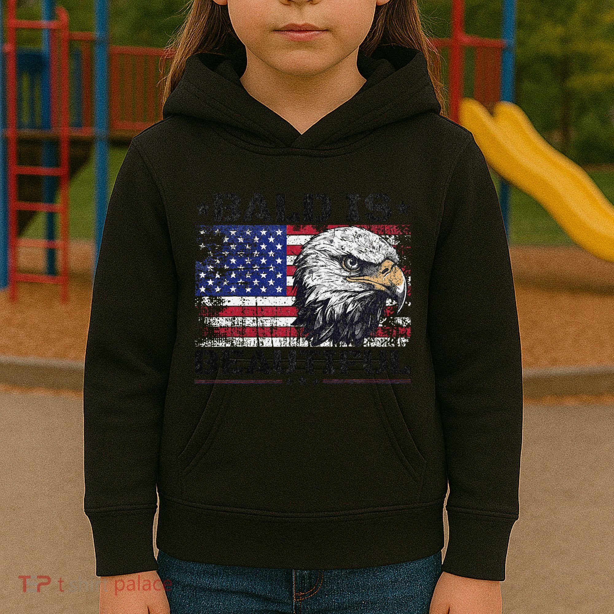 Bald Is Beautiful 4th Of July Independence Day America Eagle Kids Hoodie