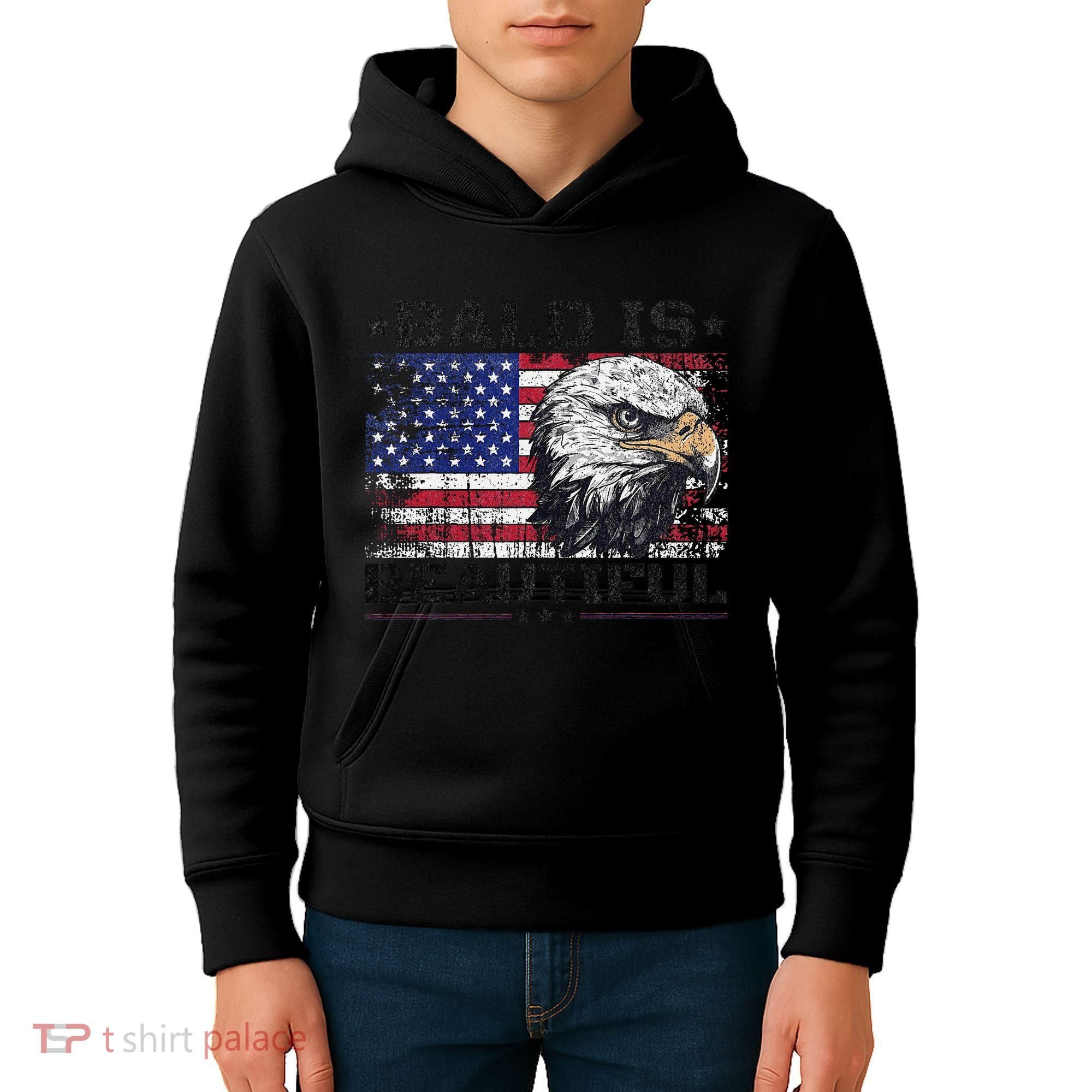 Bald Is Beautiful 4th Of July Independence Day America Eagle Kids Hoodie