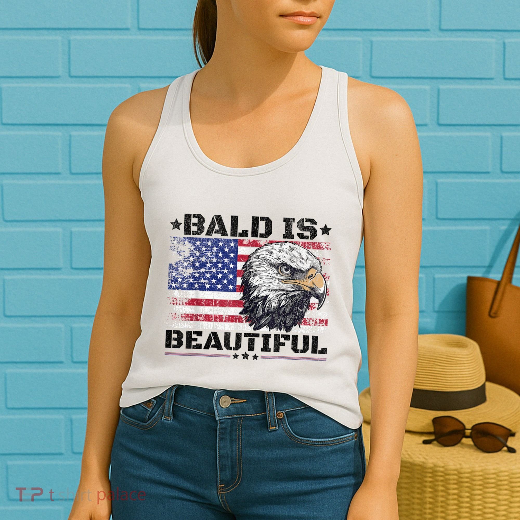 Bald Is Beautiful 4th Of July Independence Day America Eagle Women's Tank Top