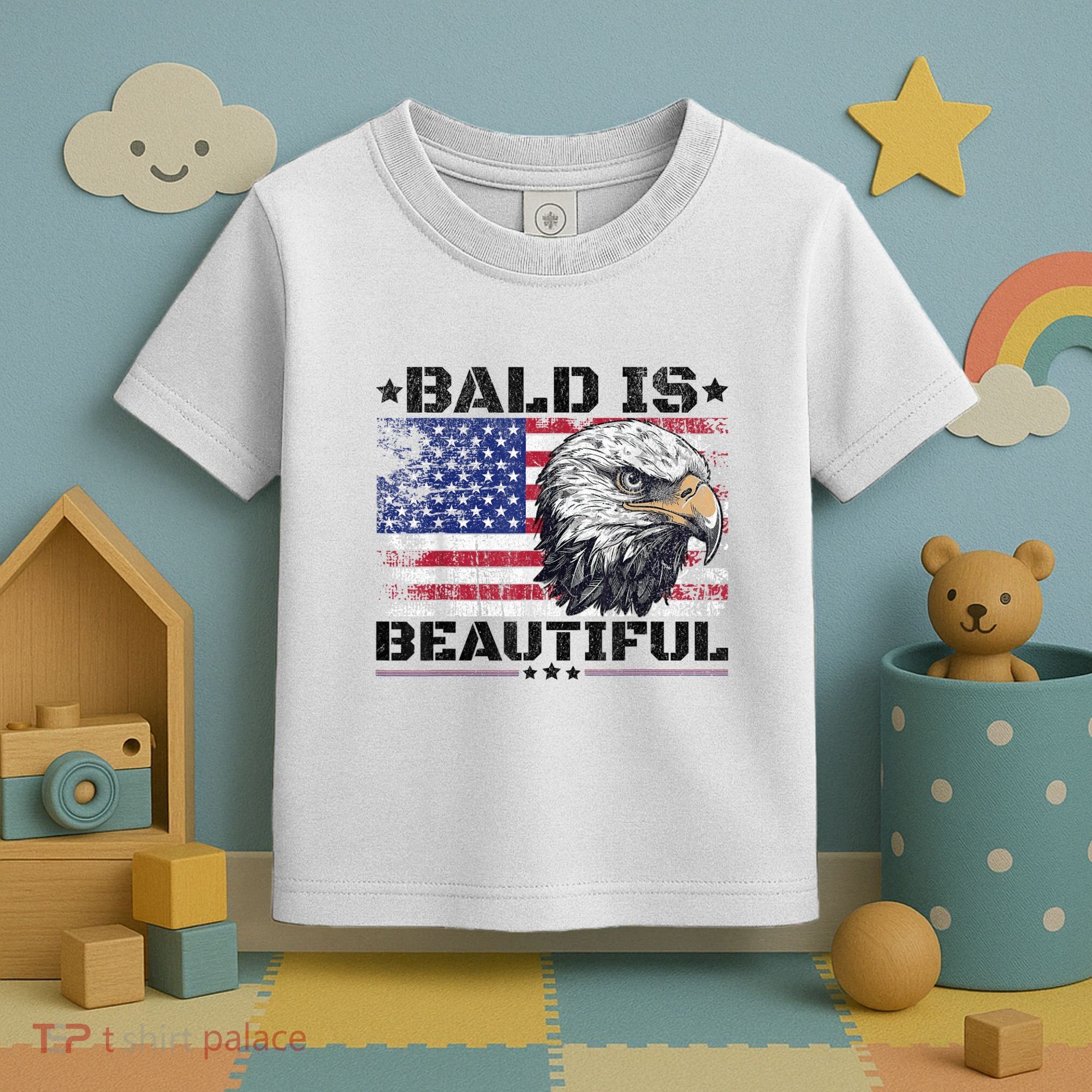 Bald Is Beautiful 4th Of July Independence Day America Eagle Toddler T-Shirt
