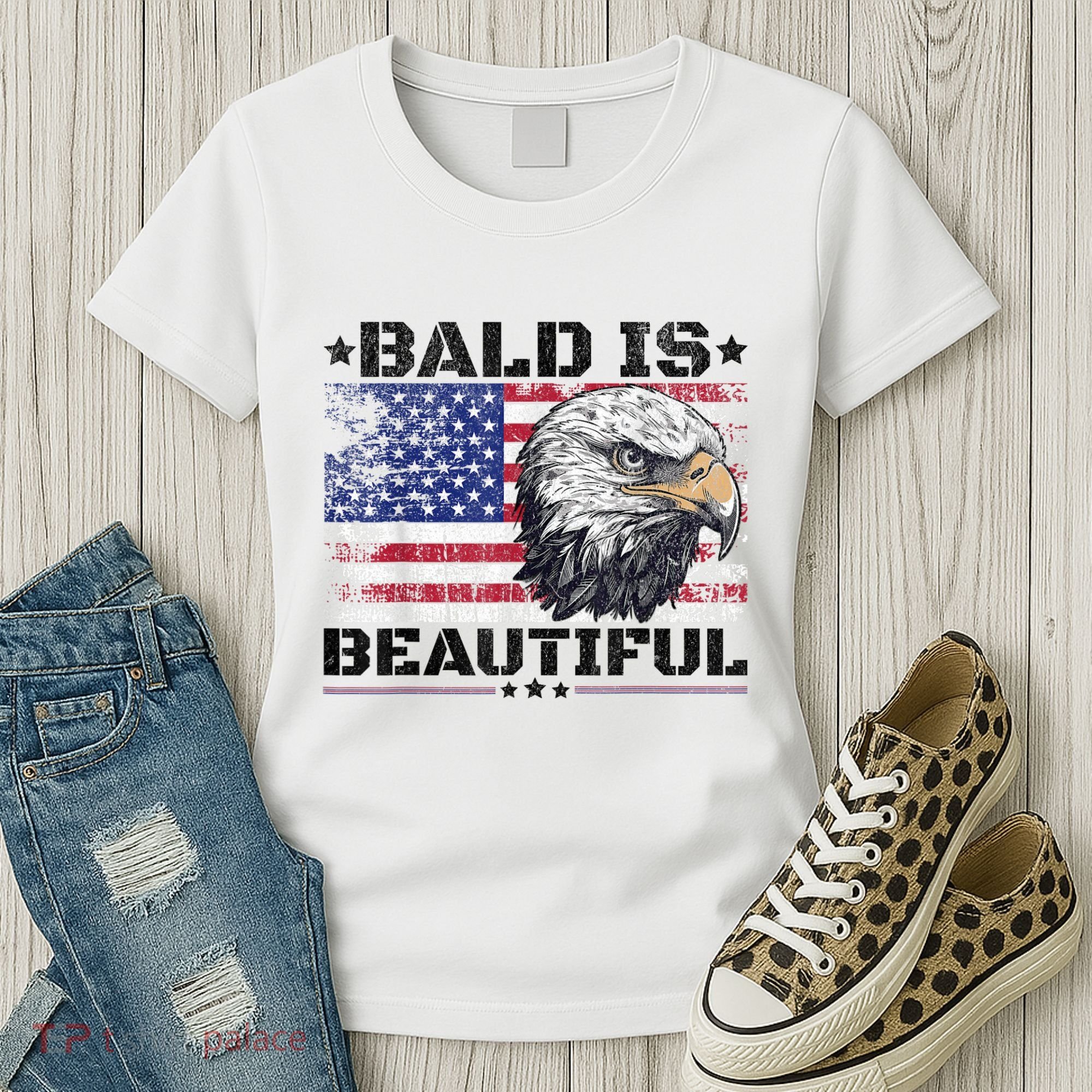 Bald Is Beautiful 4th Of July Independence Day America Eagle Women's T-Shirt