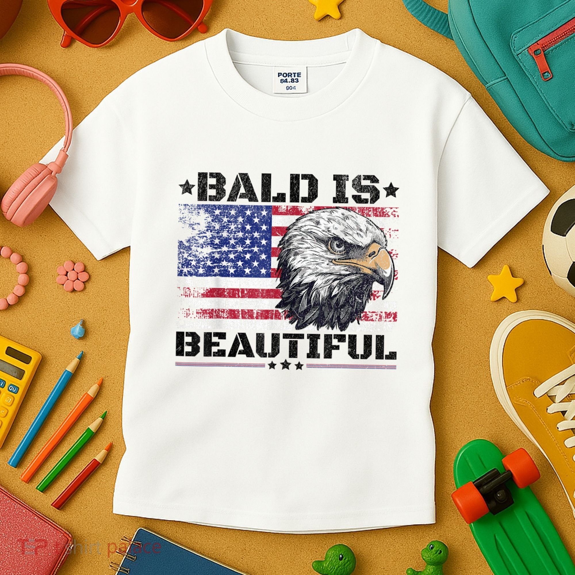 Bald Is Beautiful 4th Of July Independence Day America Eagle Kids T-Shirt
