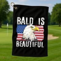 Bald Is Beautiful 4th Of July Independence Day Bald Eagle Golf Towel thumb 1