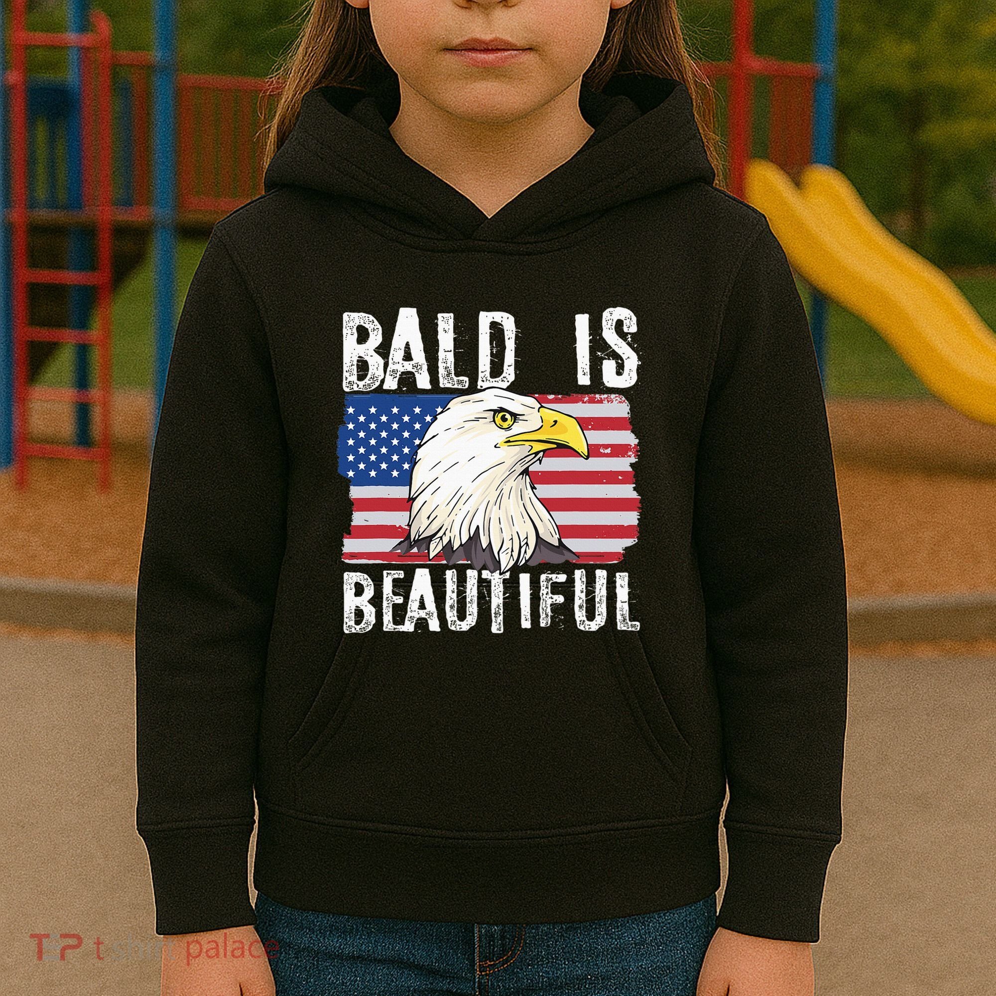 Bald Is Beautiful 4th Of July Independence Day Bald Eagle Kids Hoodie