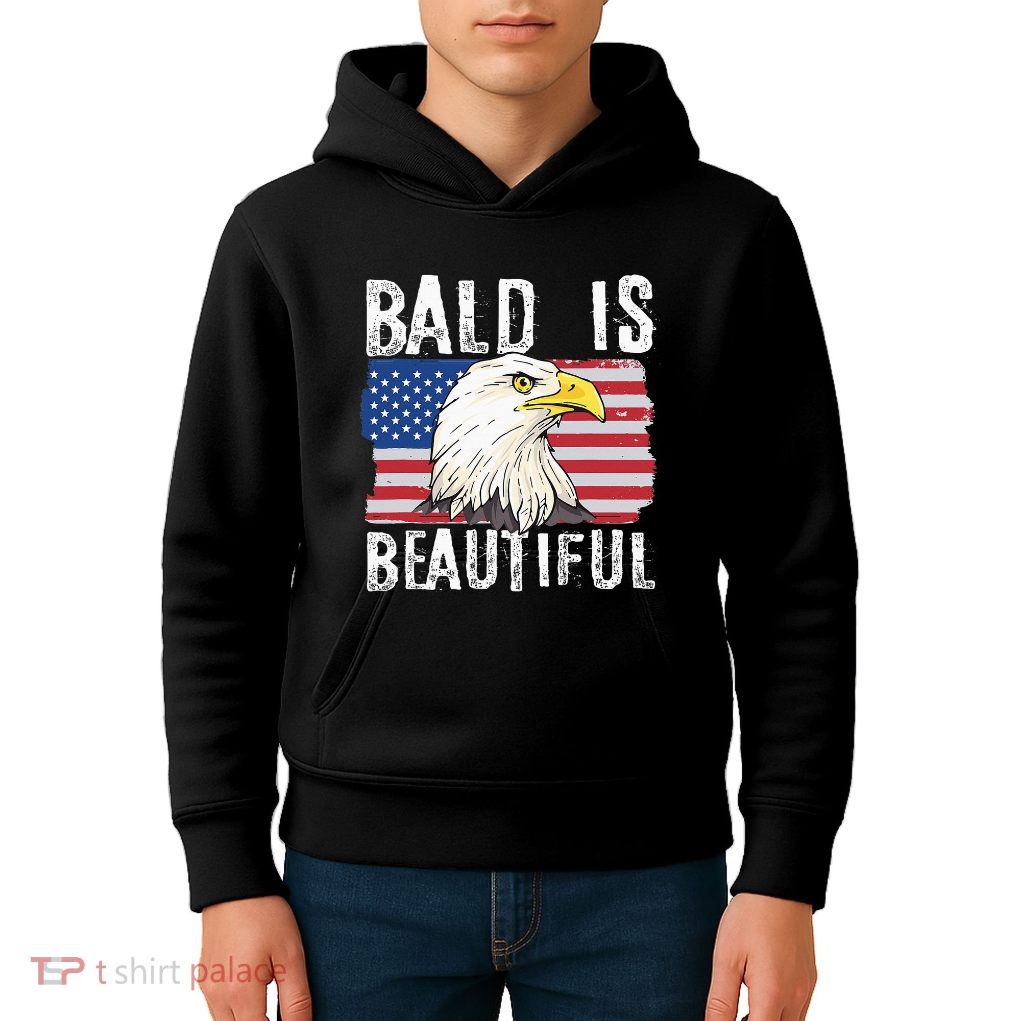 Bald Is Beautiful 4th Of July Independence Day Bald Eagle Kids Hoodie
