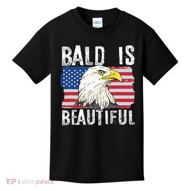 Bald Is Beautiful 4th Of July Independence Day Bald Eagle Kids T-Shirt