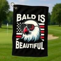 Bald Is Beautiful 4th Of July Usa Patriotic Funny Bald Eagle Golf Towel thumb 1